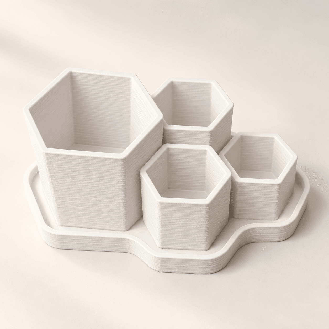KI-Visualisierung: HEXPLANT · Waben-Pflanzer. Abgebildeter Lieferumfang ohne Dekoration.